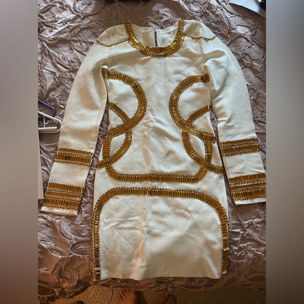 stunning white and gold bandage dress size M